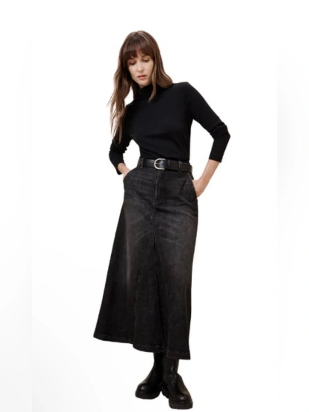 Banana Republic Skirt Midi Maxi NWT 6 Black Denim Japan - Picture 2 of 16